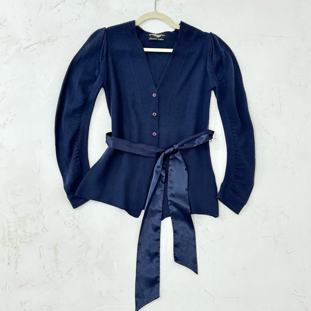 Elegant Navy Knit Cardigan with Satin Waist Tie
Made in Korea - Picture 1 of 8